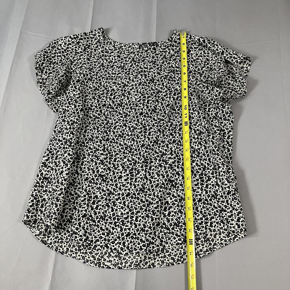 Adrianna Papell Shirt Womens Large Black White‎ Floral Print Short Sleeve Blouse - Picture 9 of 13
